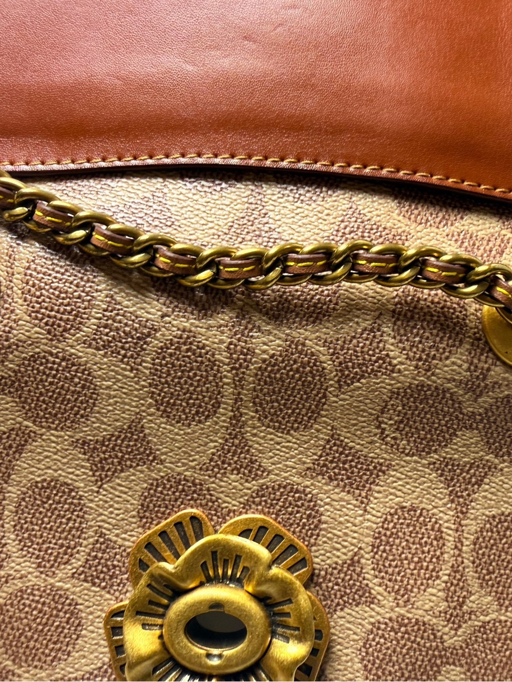 Coach Brown Signature Canvas & Leather Crossbody with Floral Turn-Lock - Picture 7 of 12